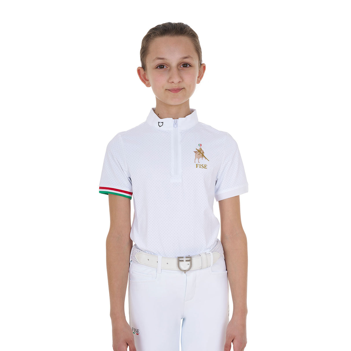 Polo bambina da concorso con zip Equestro X FISE