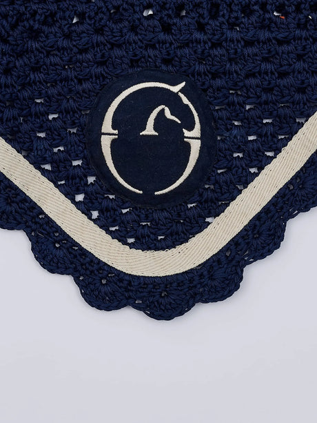 Cuffietta per cavallo ad uncinetto Vestrum blu con bordo bianco