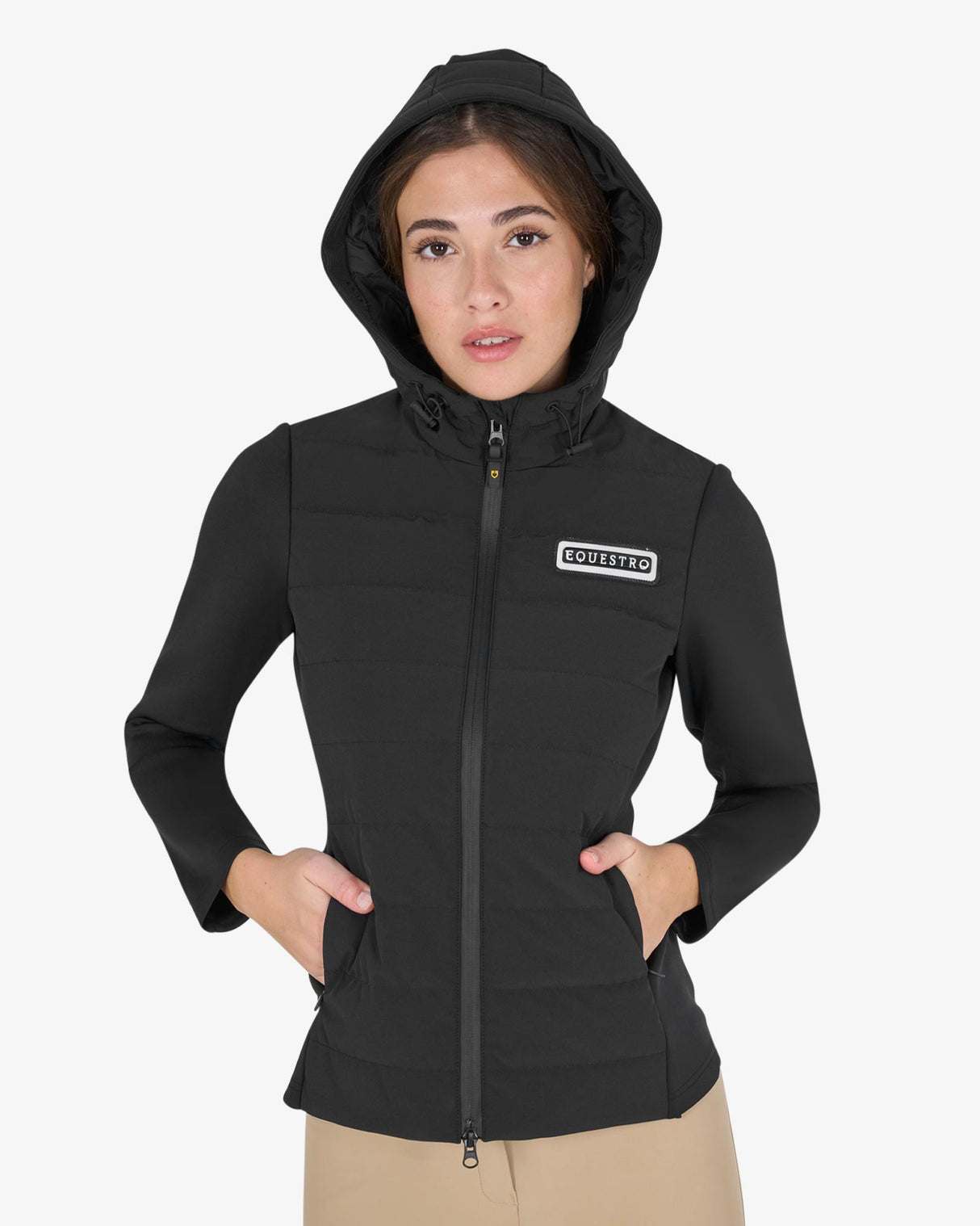 Piumino donna misto tecnico con cappuccio