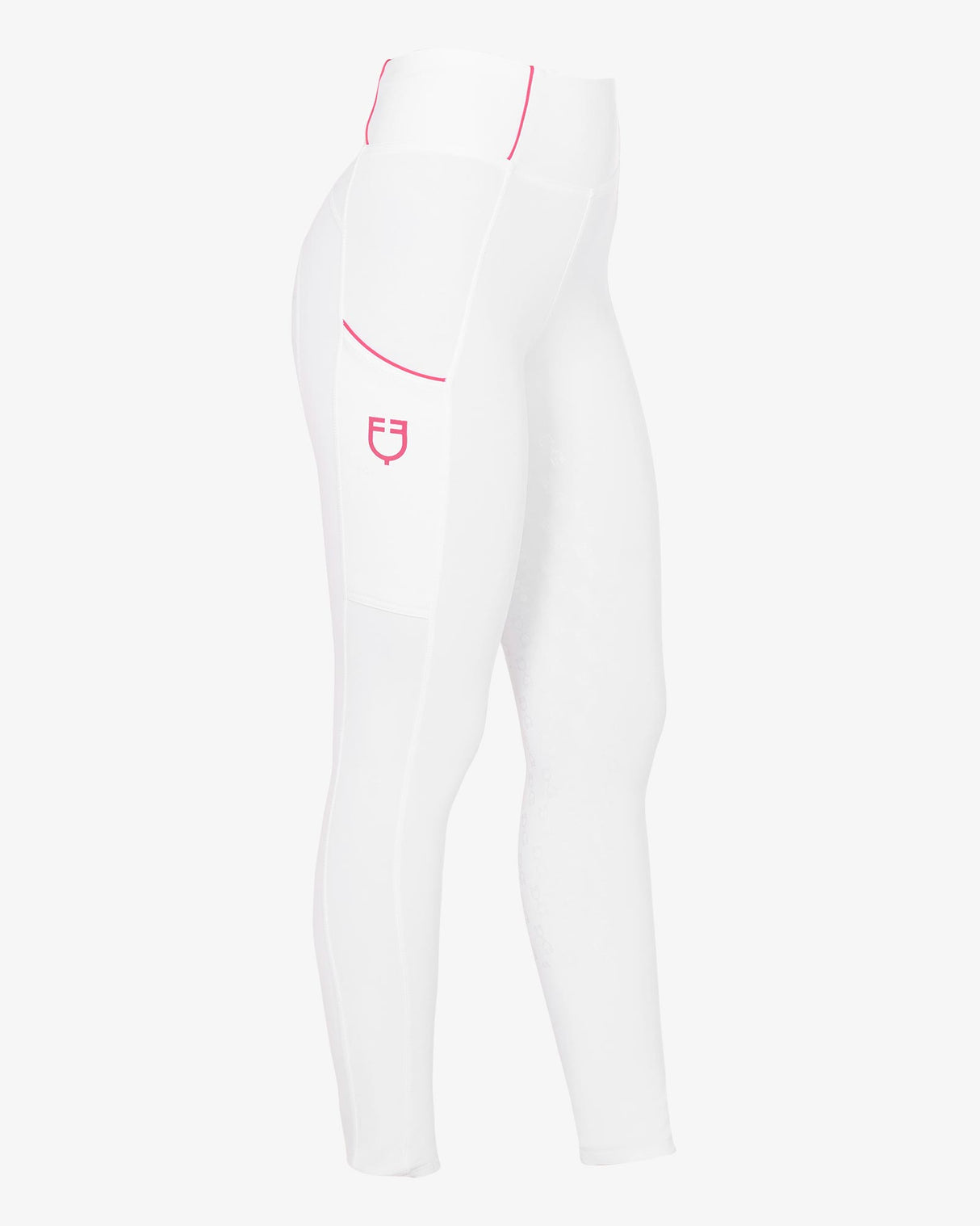 Leggings bambina Equestro full grip bianco con logo fucsia
