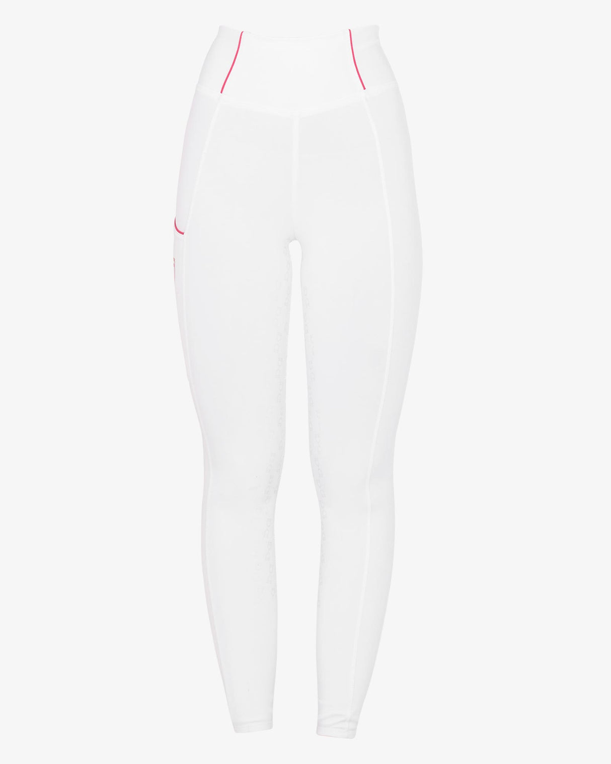 Leggings bambina Equestro full grip bianco con logo fucsia