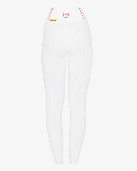 Leggings bambina Equestro full grip bianco con logo fucsia