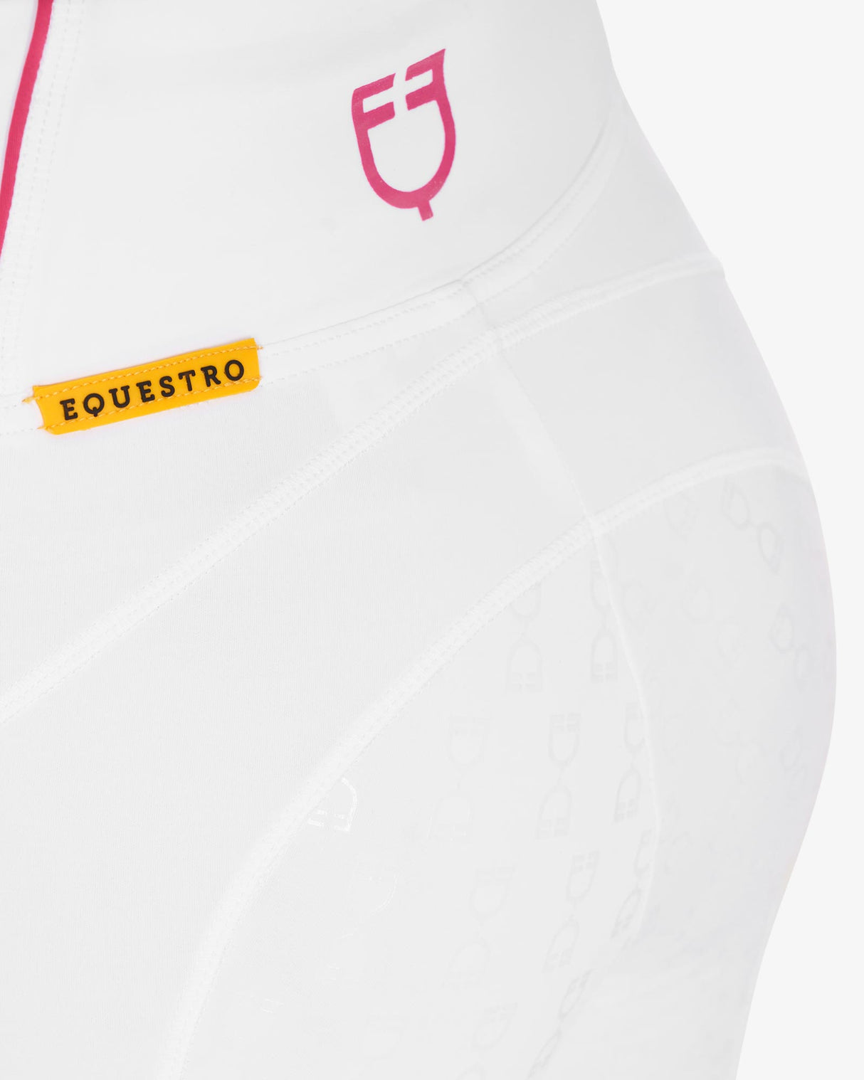 Leggings bambina Equestro full grip bianco con logo fucsia