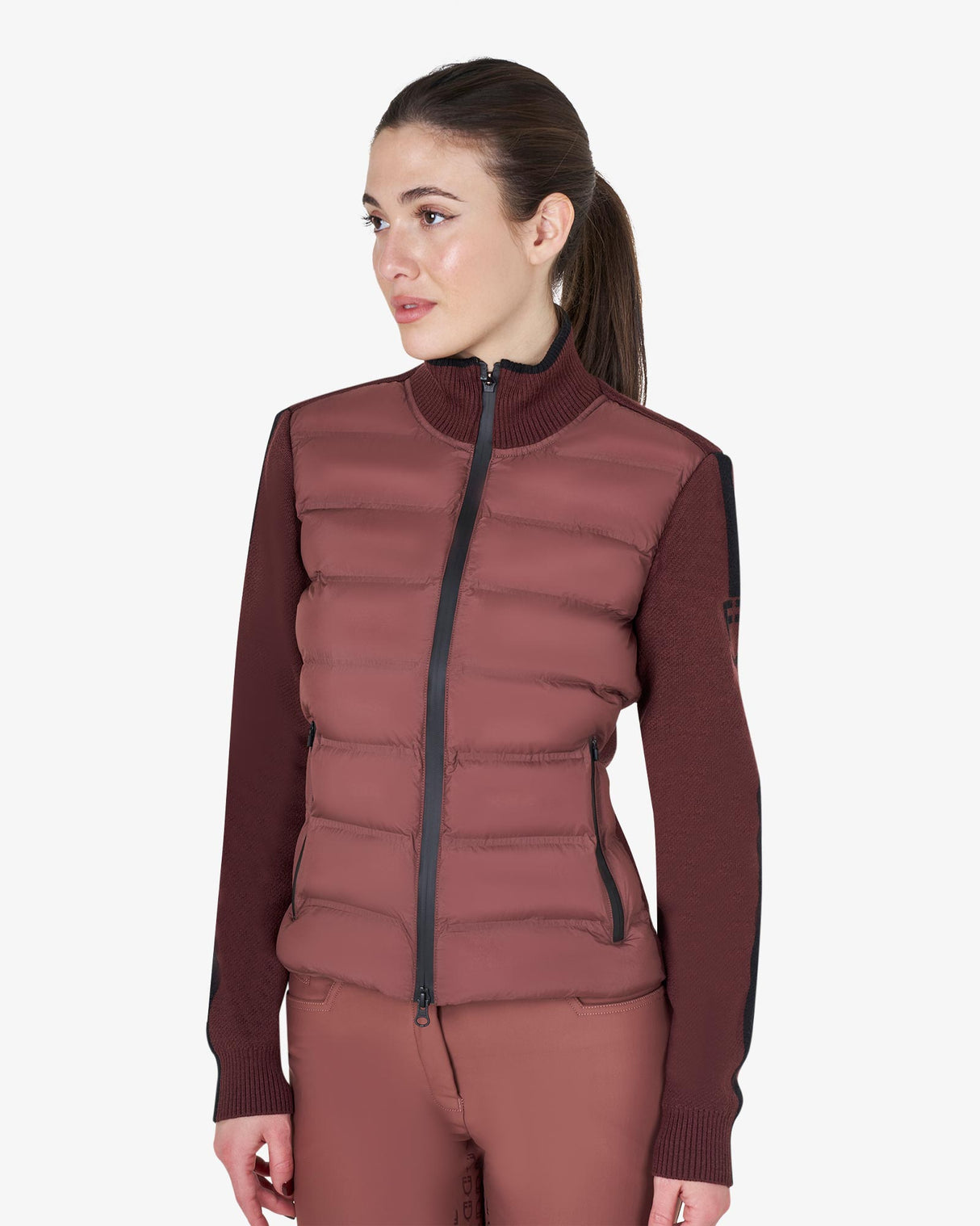 Piumino da donna in nylon e maglia con cerniera