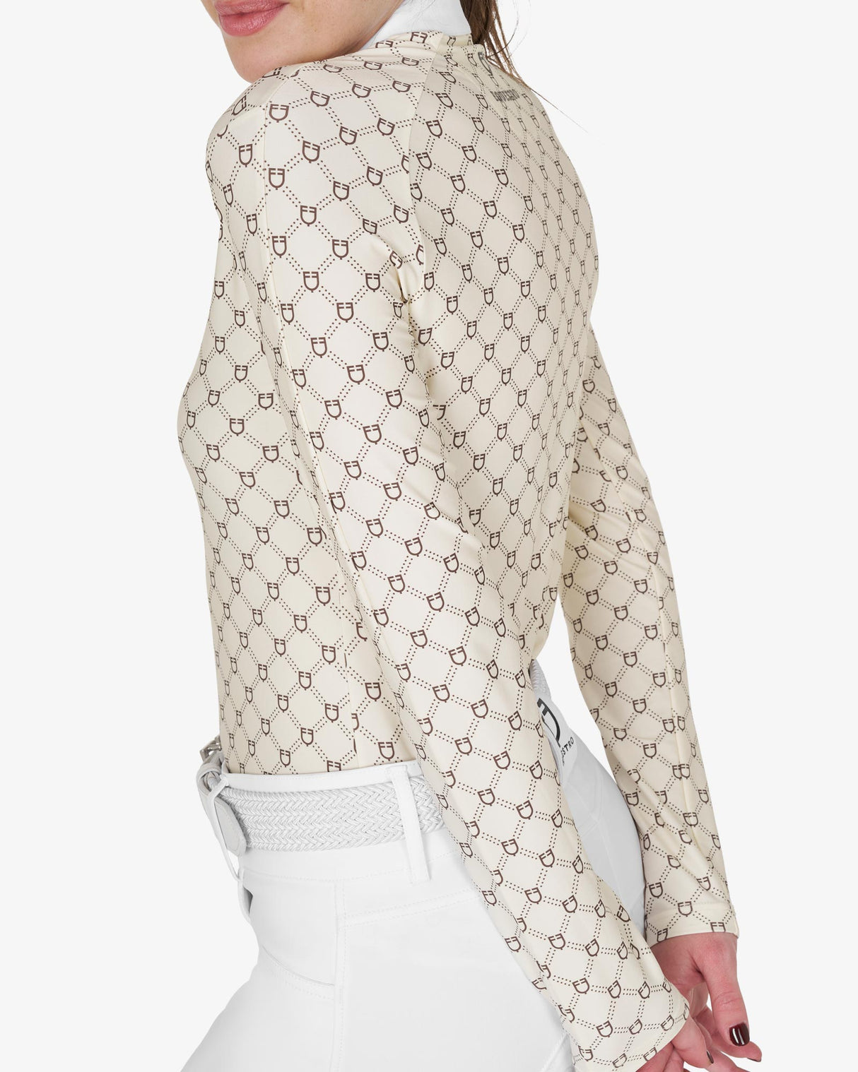 Polo donna da concorso a manica lunga con stampa monogram