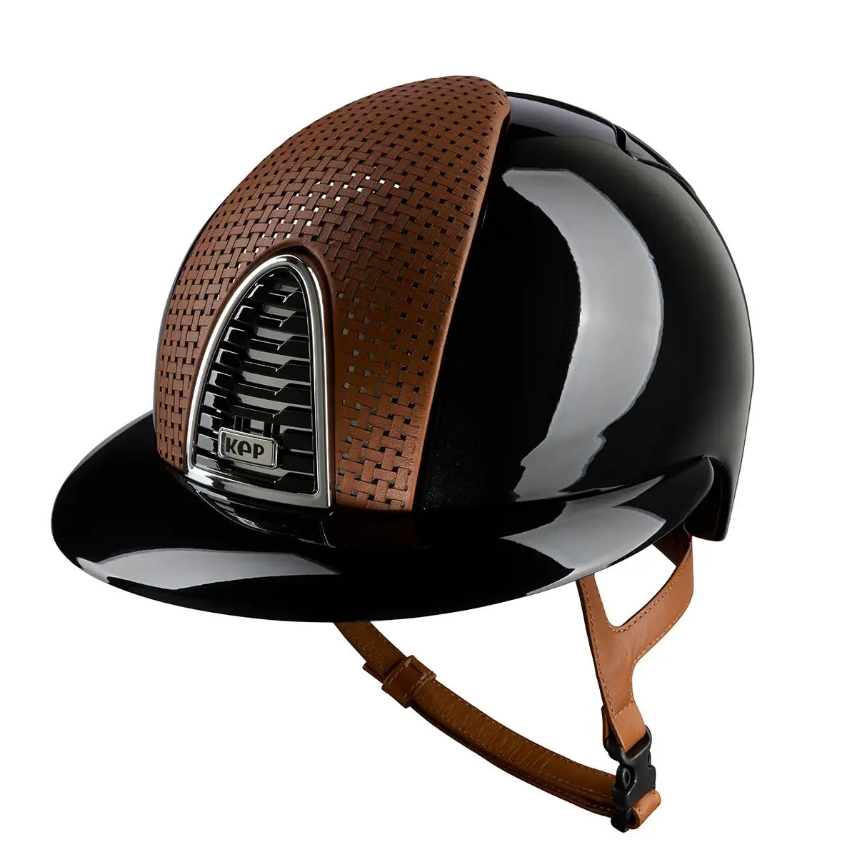 Casco equitazione Cromo 2.0 / Polish Metal Nero / Verona Beige Cromato / Visiera Polo Large