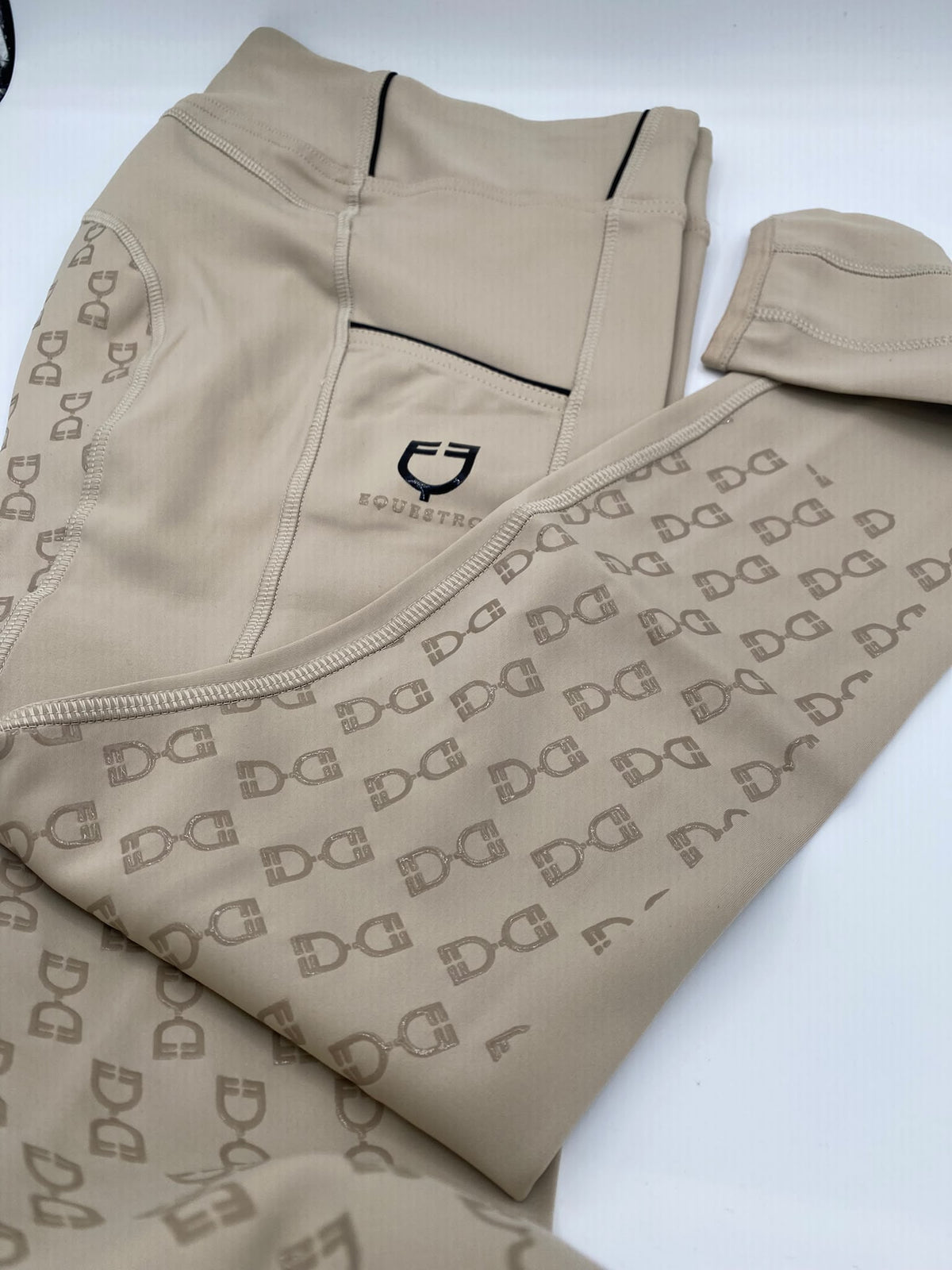 Leggings bambina slim fit grip con logo Equestro colore Cobblestone
