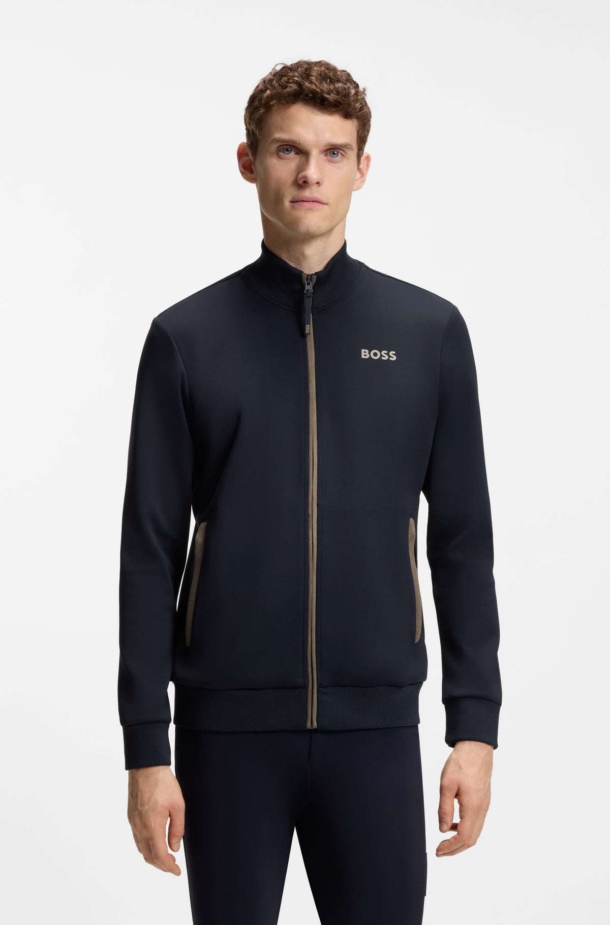 Cardigan da equitazione con zip e profili a righe HUGO BOSS