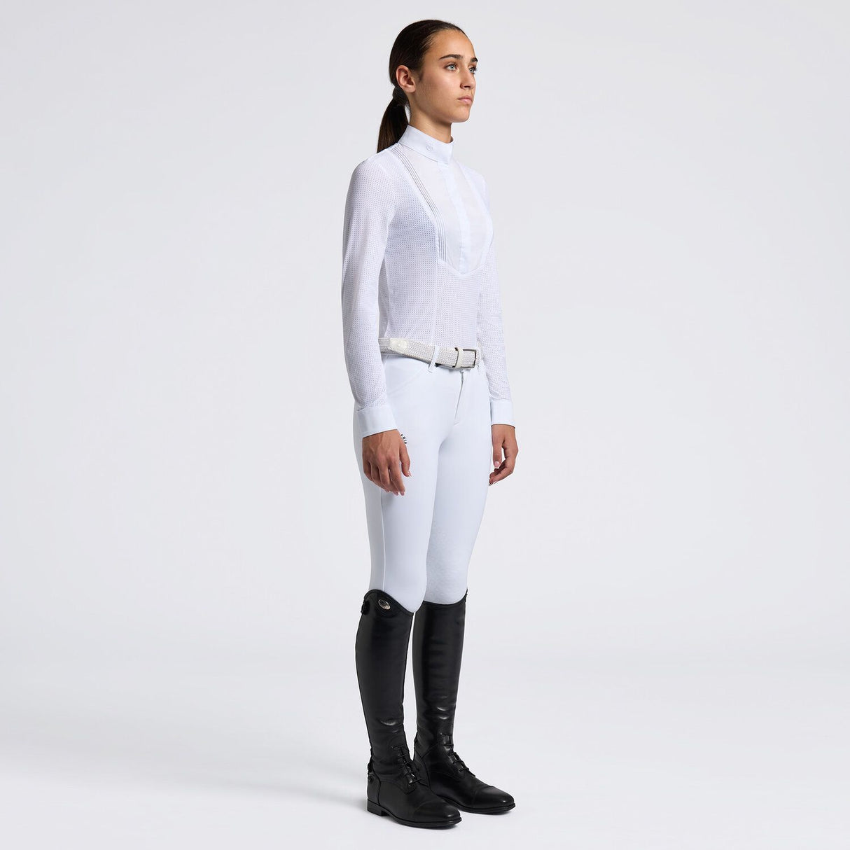 Camicia Cavalleria Toscana da bambina da competizione in jersey a maniche lunghe traforate