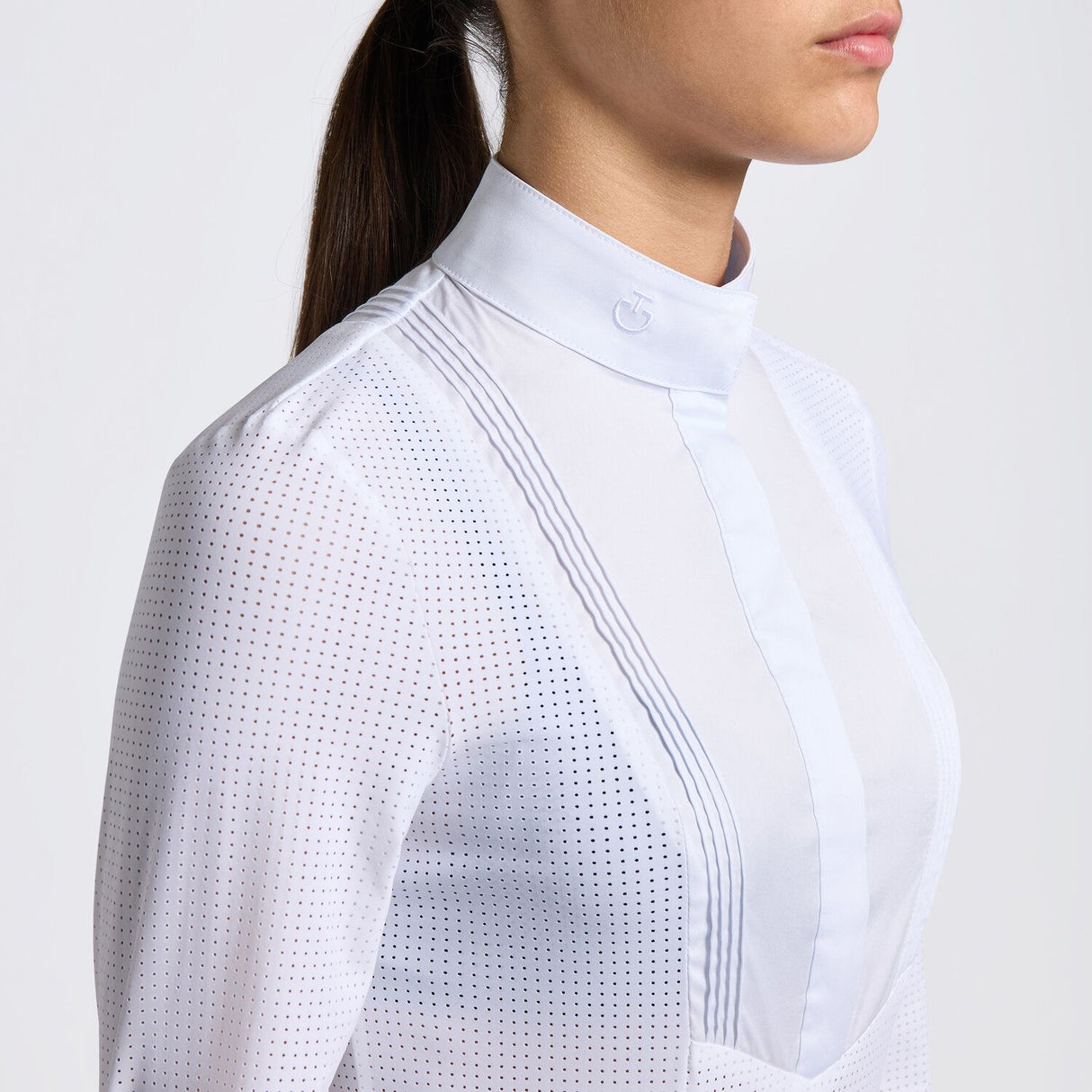 Camicia Cavalleria Toscana da bambina da competizione in jersey a maniche lunghe traforate