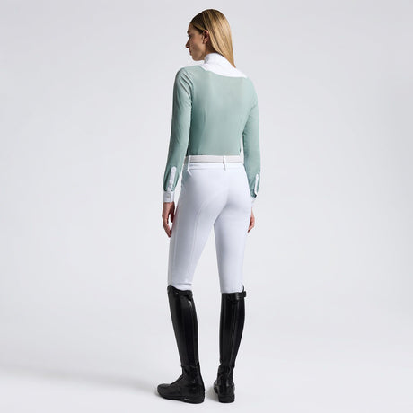 Camicia da concorso da donna in jeresey, bottoni e maniche lunghe verde ottone chiaro Cavalleria Toscana