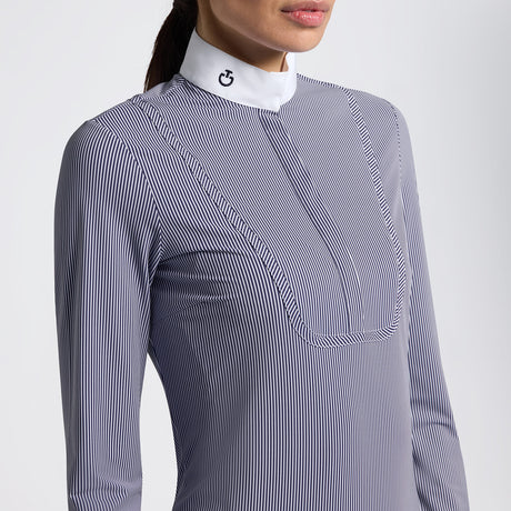 Camicia gara donna Cavalleria Toscana a Maniche Lunghe con Fantasia a Righe bianco/navy