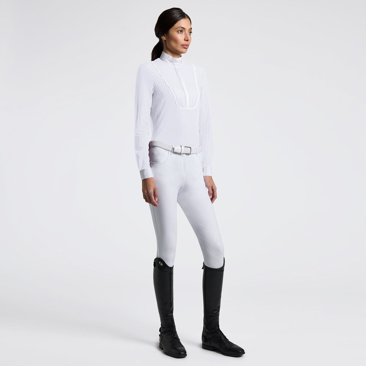 Camicia gara donna Cavalleria Toscana a Maniche Lunghe con Fantasia a Righe bianco/bianco