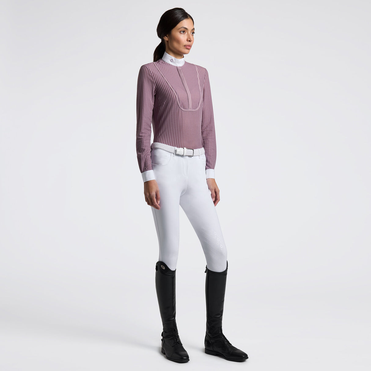 Camicia gara donna Cavalleria Toscana a Maniche Lunghe con Fantasia a Righe rosa/viola