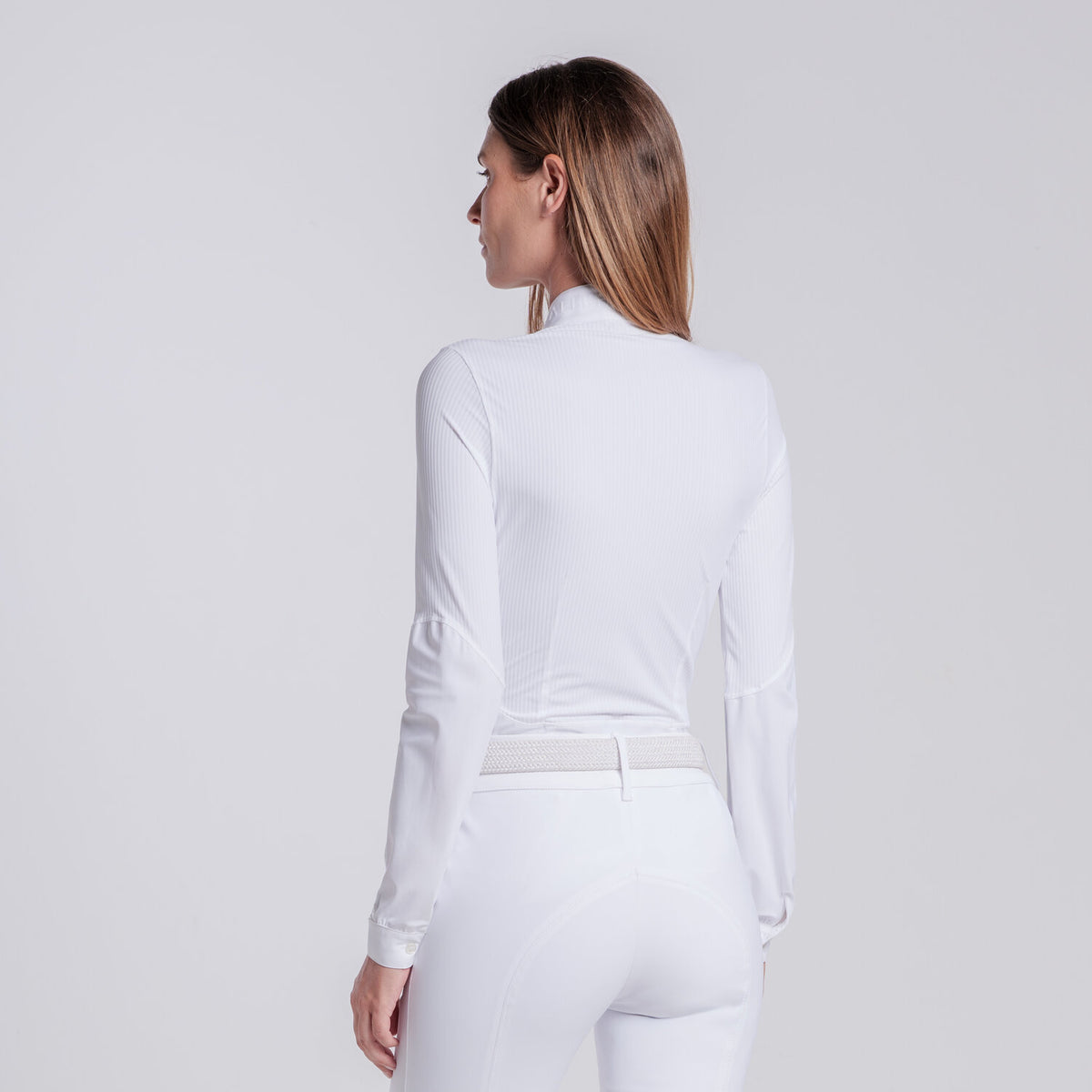 Camicia da gara donna con righe verticali e logo in paillettes Cavalleria Toscana