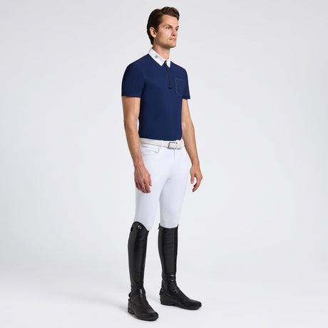 Camicia da gara Cavalleria Toscana uomo in jersey con taschino traforato blu