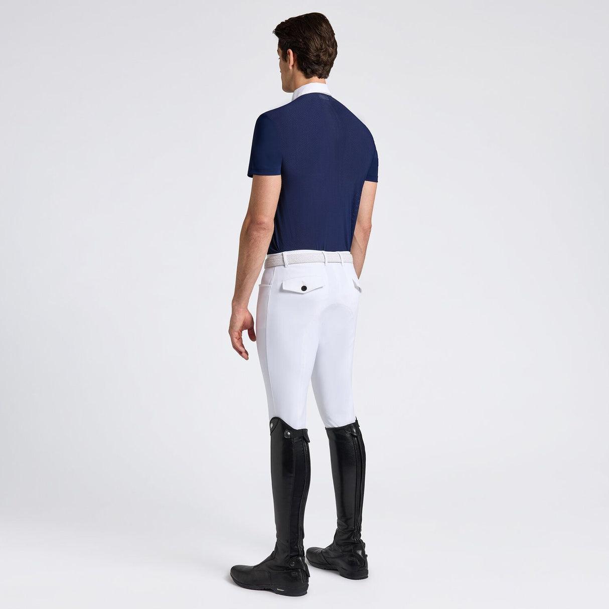 Camicia da gara Cavalleria Toscana uomo in jersey con taschino traforato blu