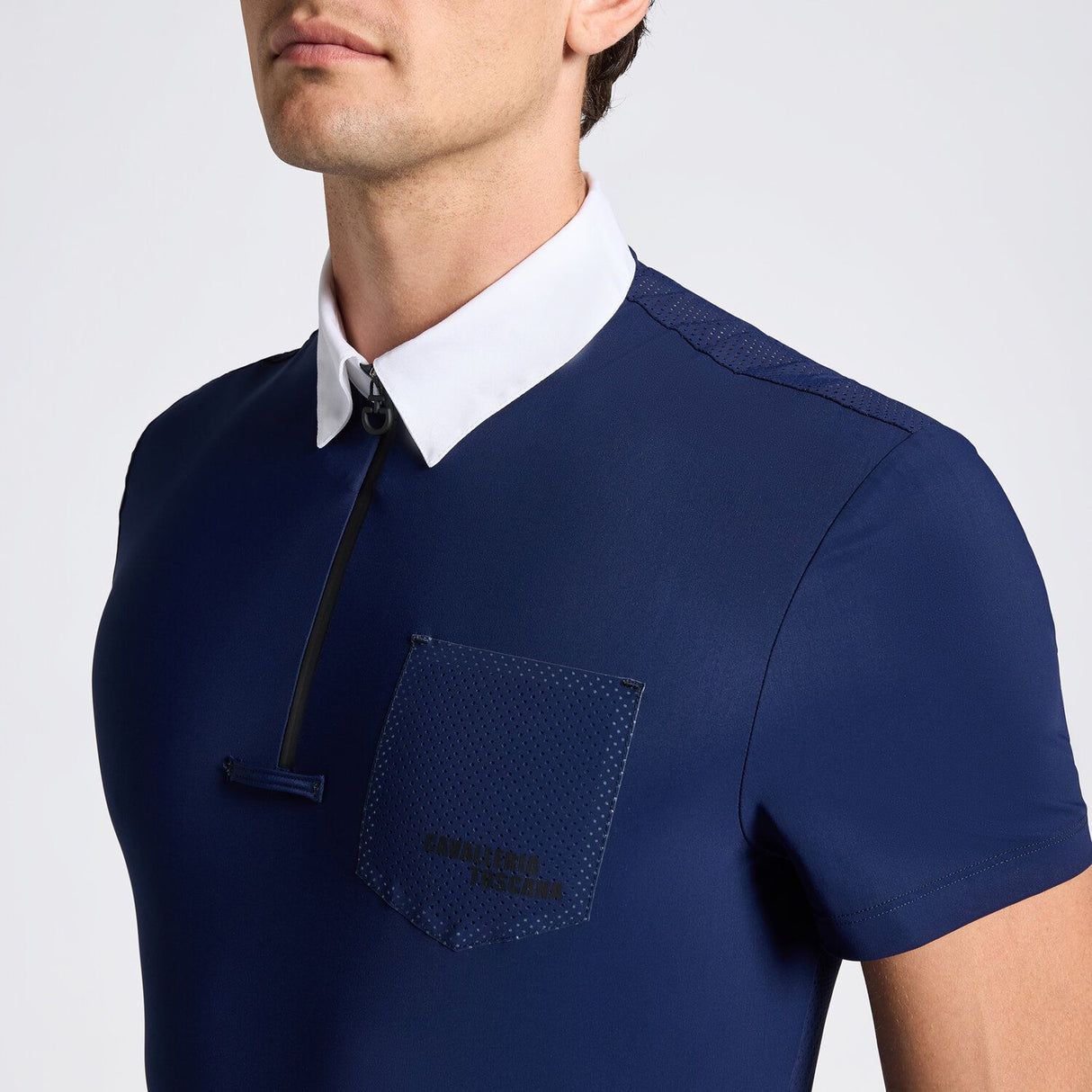 Camicia da gara Cavalleria Toscana uomo in jersey con taschino traforato blu