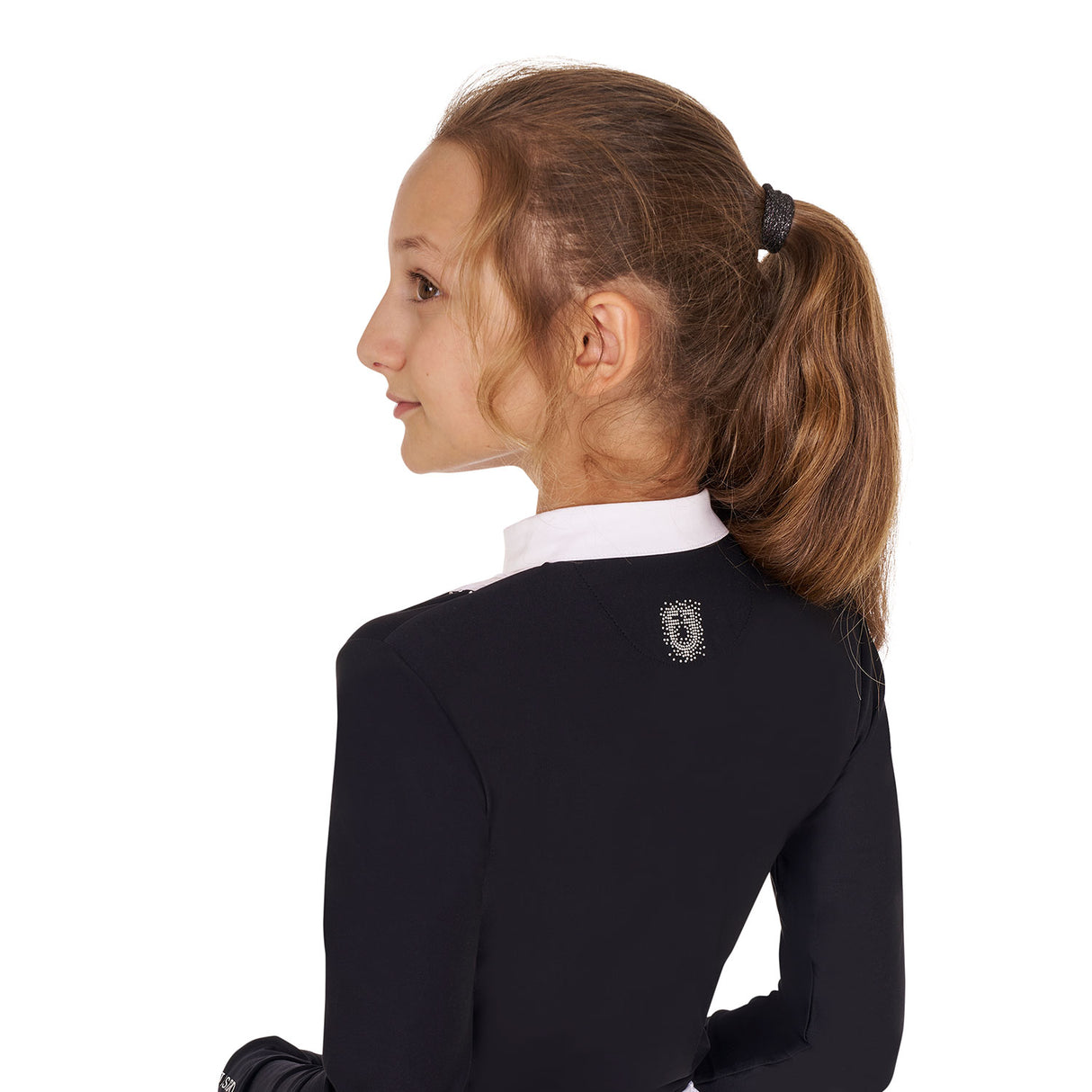 Polo da gara bambina Equestro con pettorina bianca e strass