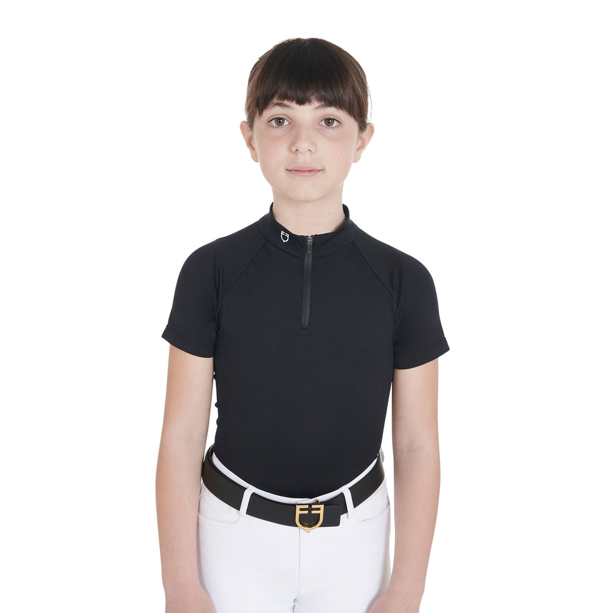 Polo bambini da allenamento slim fit in tessuto tecniconero Equestro Nero