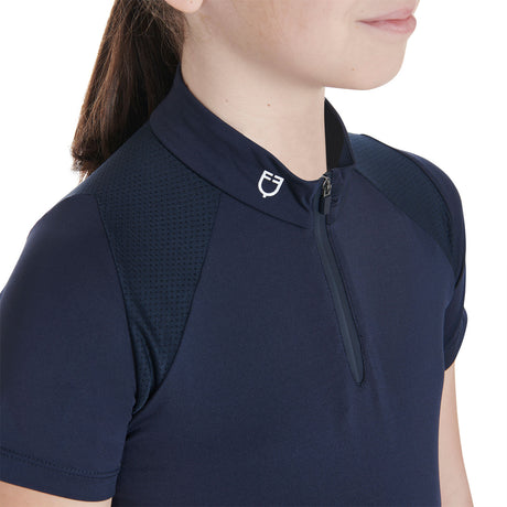 Polo bambini da allenamento slim fit in tessuto tecnico Equestro Navy