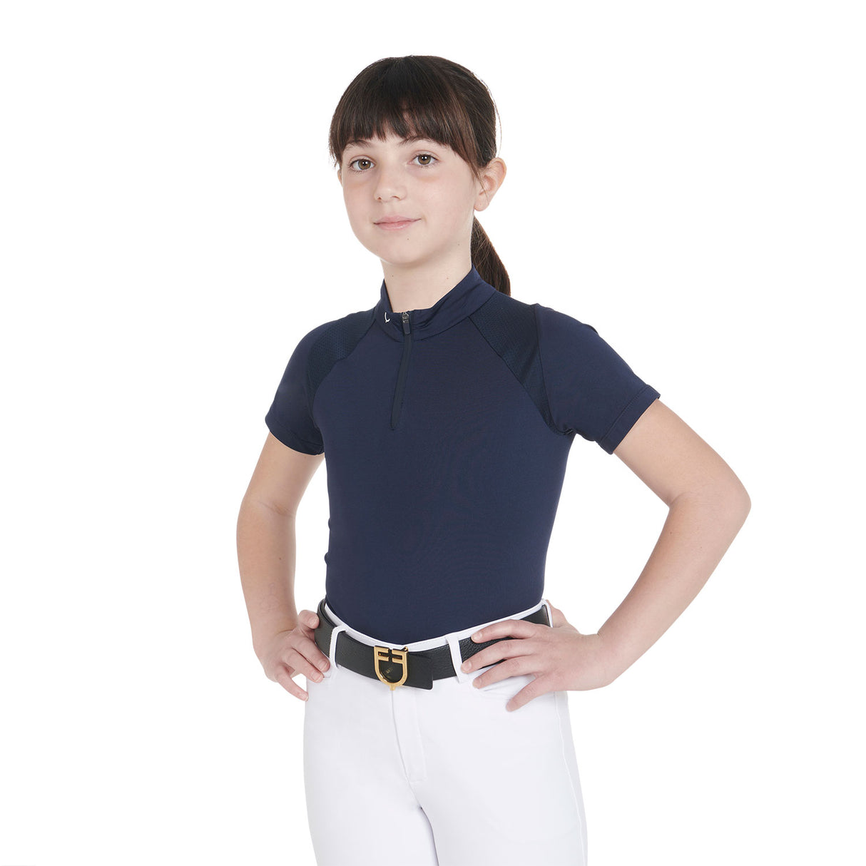 Polo bambini da allenamento slim fit in tessuto tecnico Equestro Navy