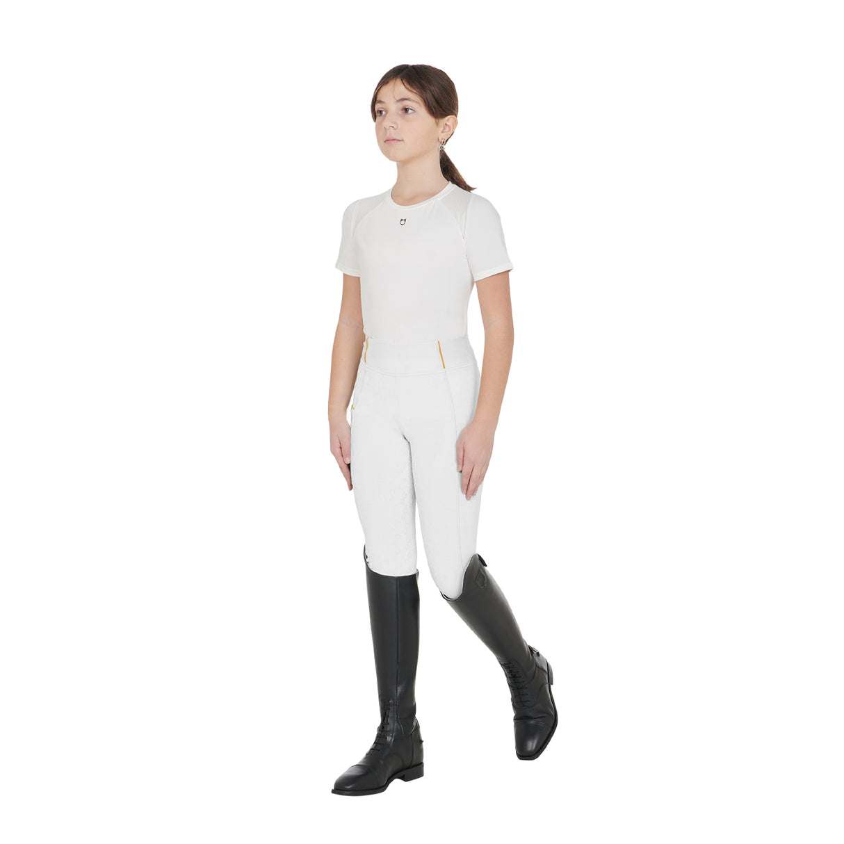 Leggings bambina slim fit grip con logo bianco Equestro