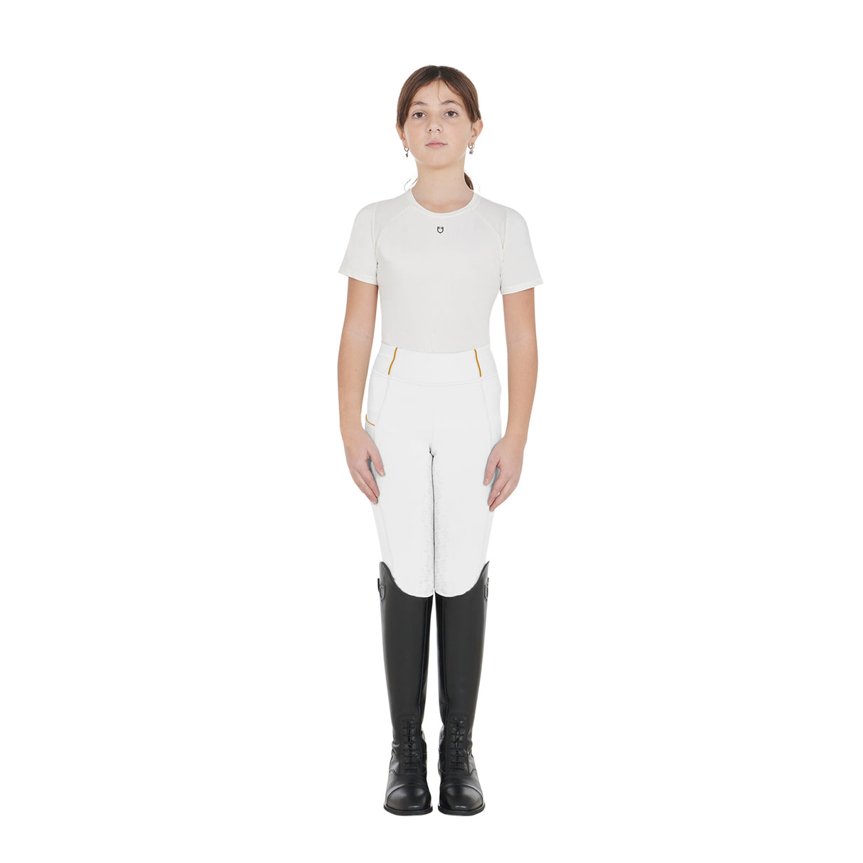 Leggings bambina slim fit grip con logo bianco Equestro