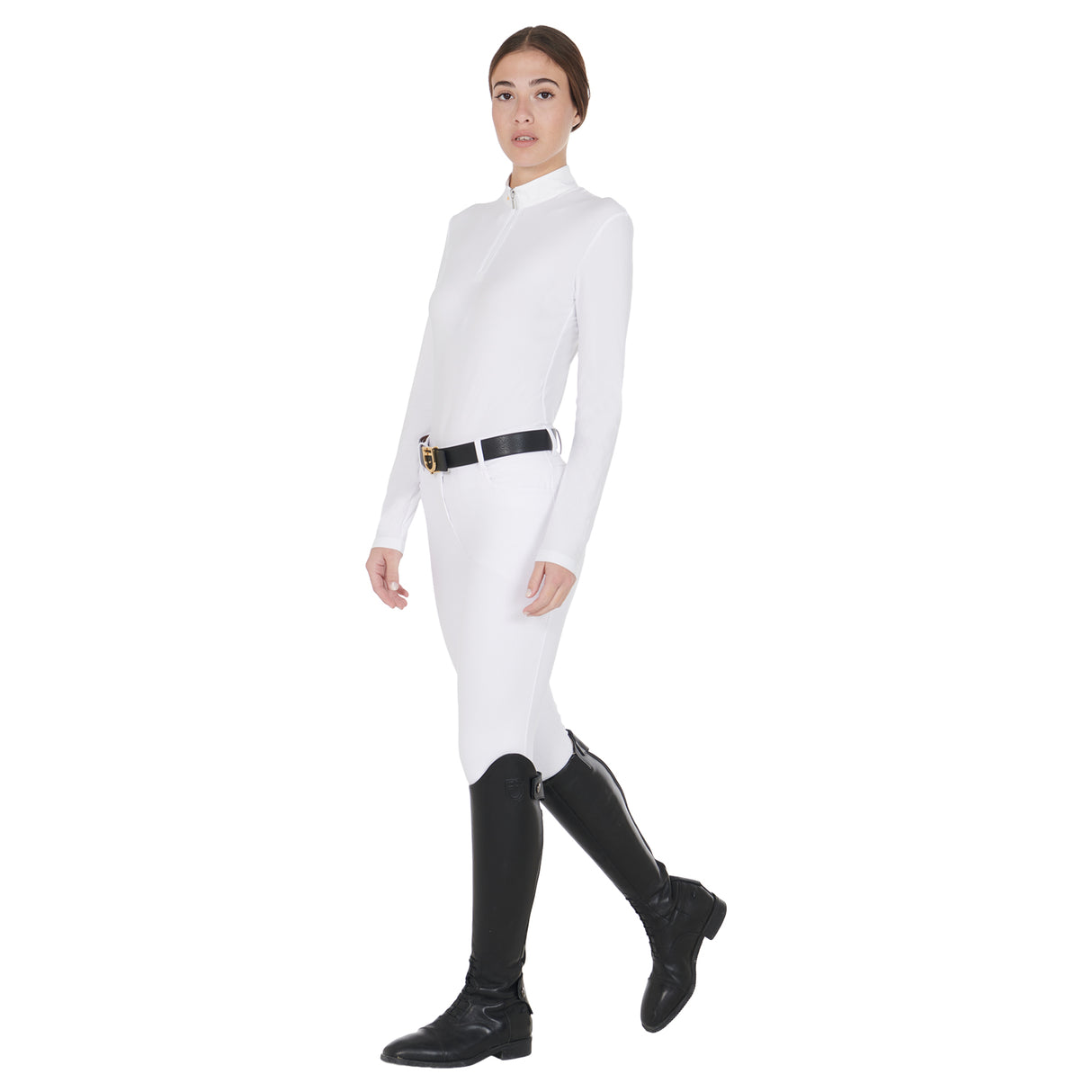 Polo da gara donna in tessuto tecnico e felpato Equestro