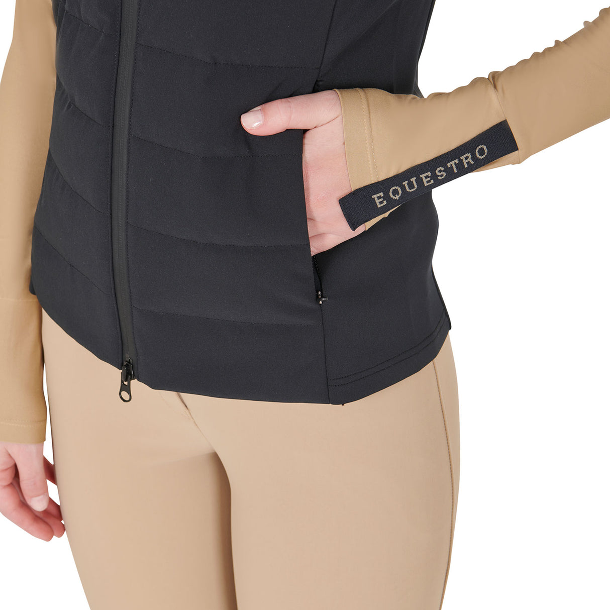 Smanicato donna misto tecnico con zip nero Equestro