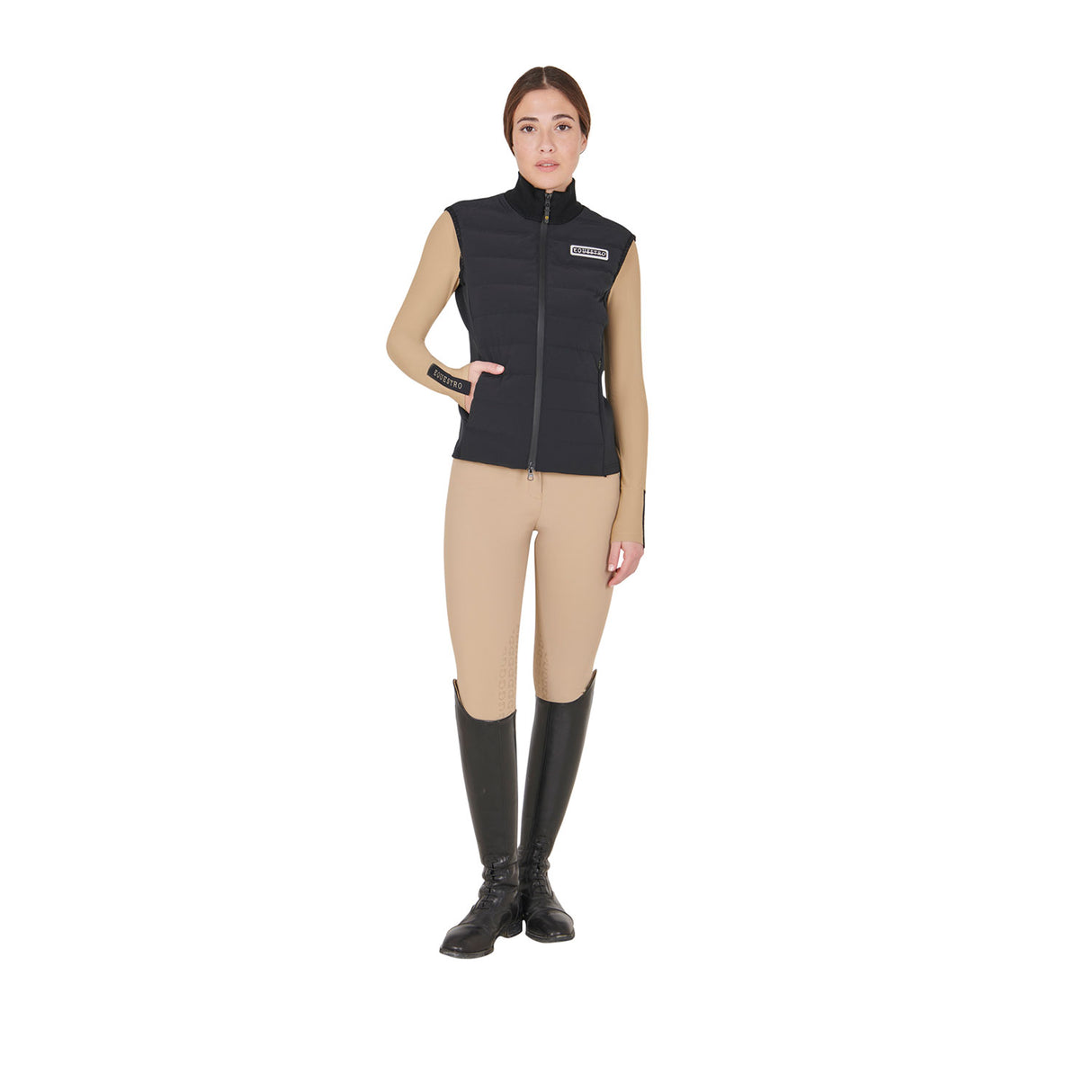 Smanicato donna misto tecnico con zip nero Equestro