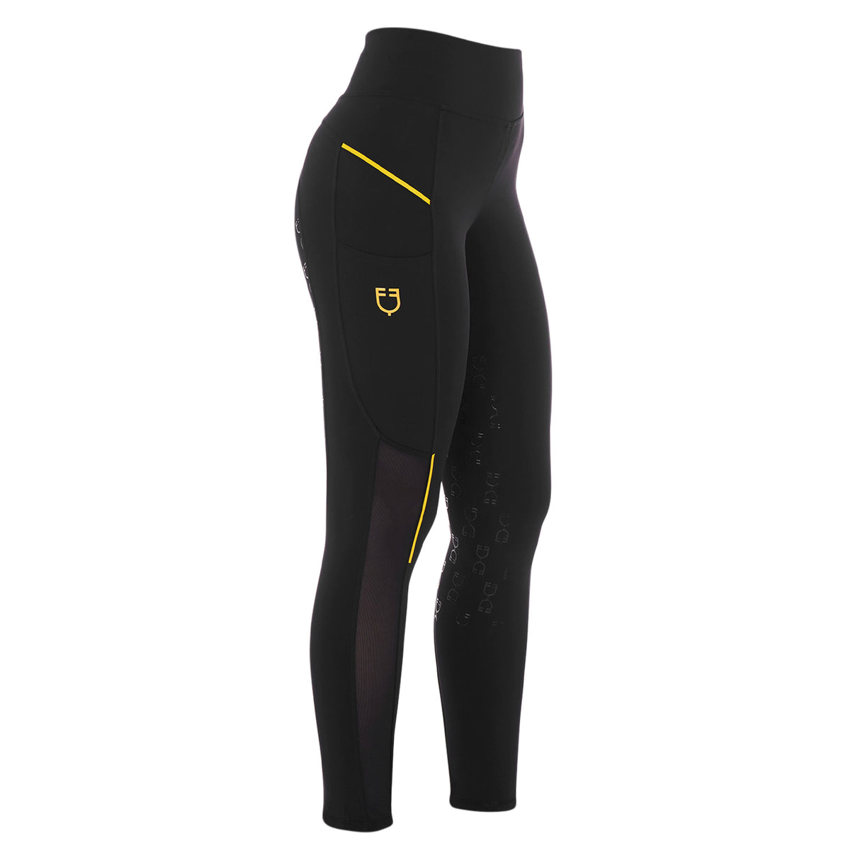 Leggings da donna full grip con inserti in tessuto microtraforato Equestro nero