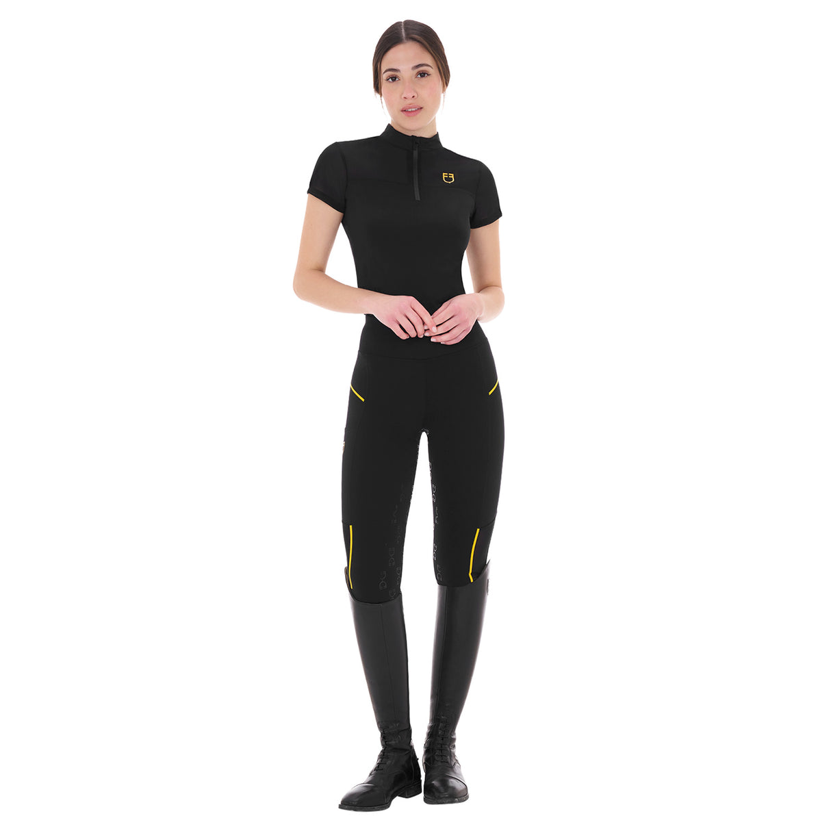 Leggings da donna full grip con inserti in tessuto microtraforato Equestro nero