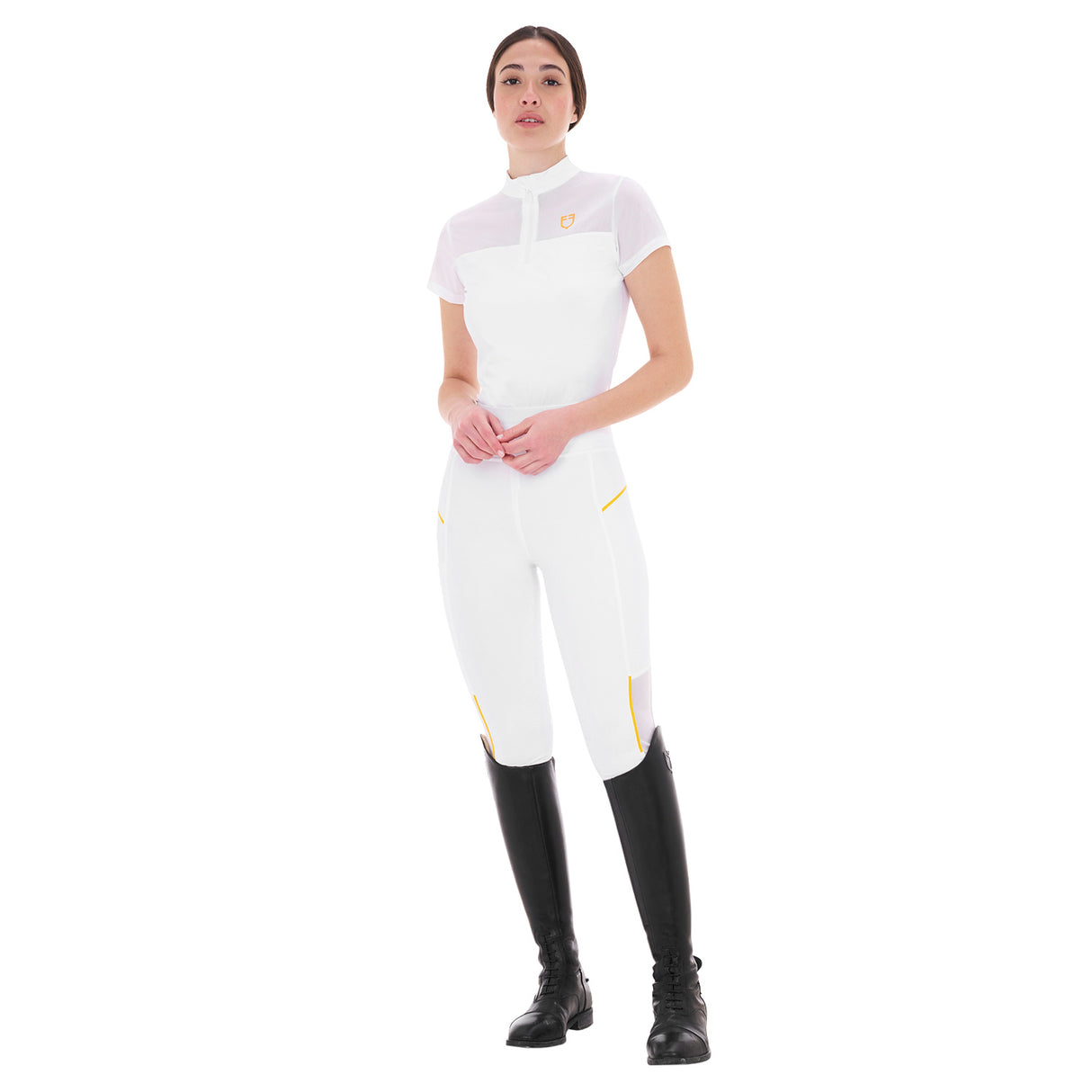Leggings da donna full grip con inserti in tessuto microtraforato Equestro bianco