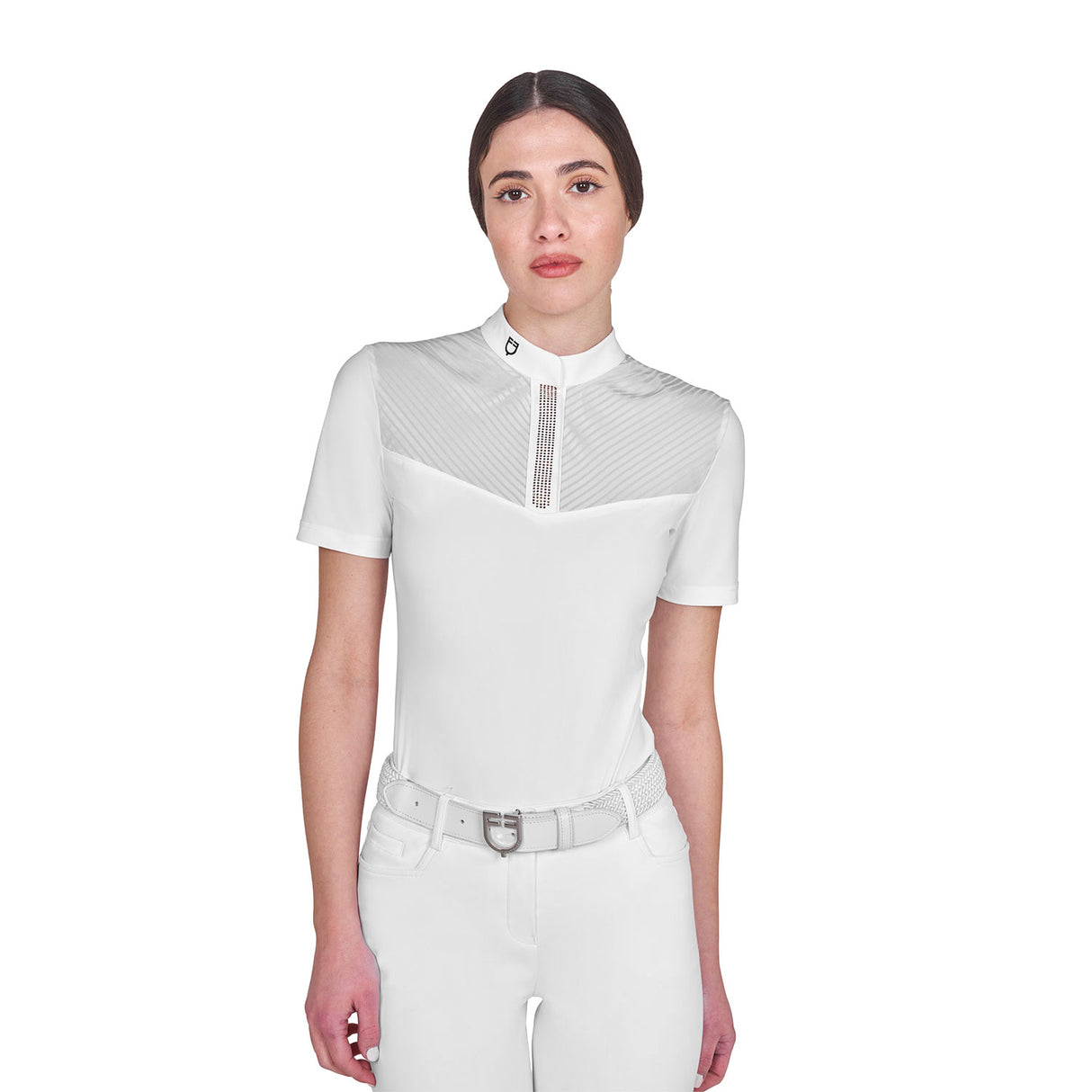 Polo concorso donna slim fit con inserti in tessuto simil seta Equestro