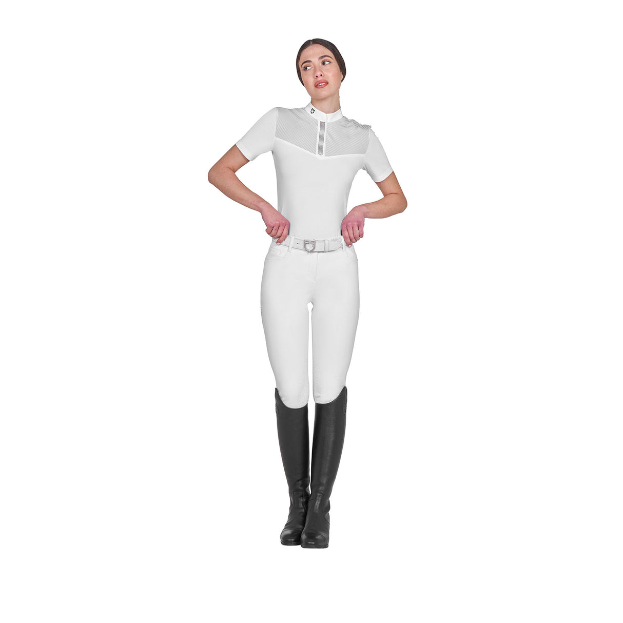 Polo concorso donna slim fit con inserti in tessuto simil seta Equestro