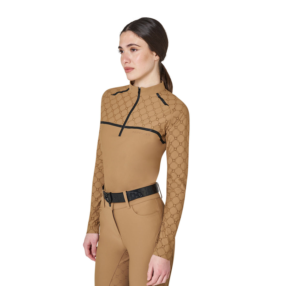 Polo allenamento donna maniche lunghe stampa monogram Equestro