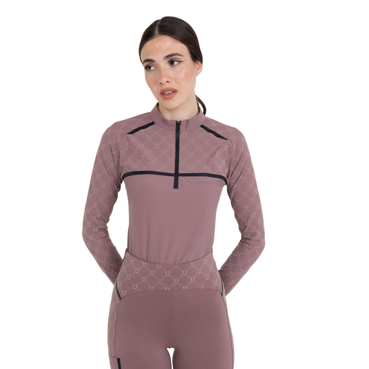 Polo allenamento donna maniche lunghe stampa monogram Equestro