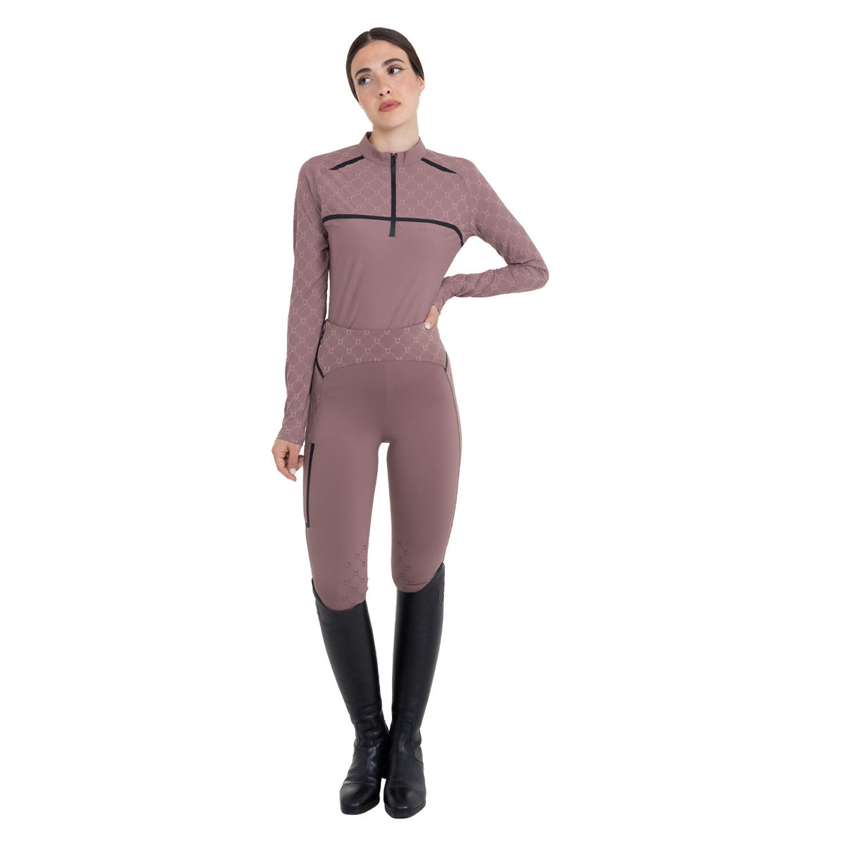 Polo allenamento donna maniche lunghe stampa monogram Equestro