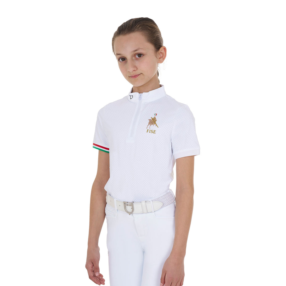 Polo bambina da concorso con zip Equestro X FISE