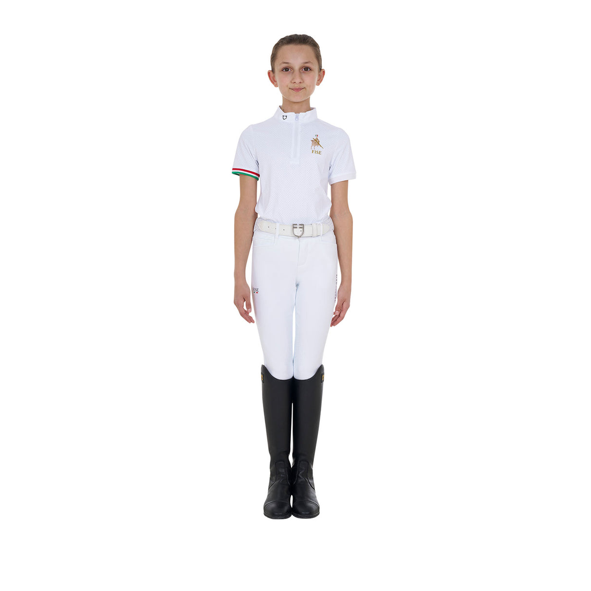Polo bambina da concorso con zip Equestro X FISE