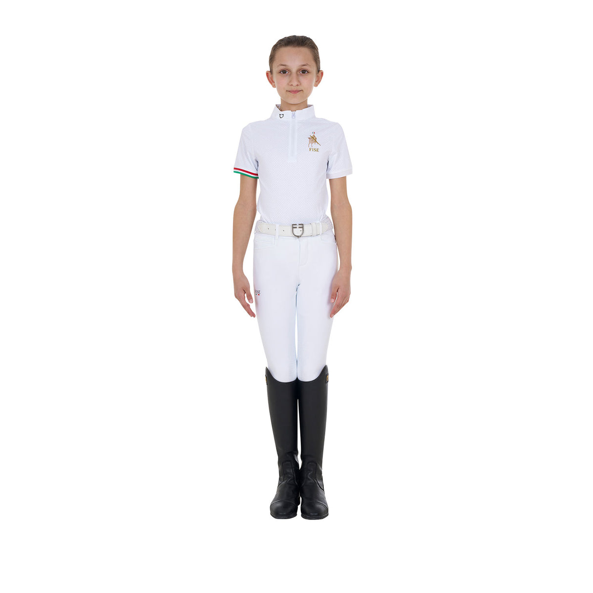 Polo bambina da concorso con zip Equestro X FISE