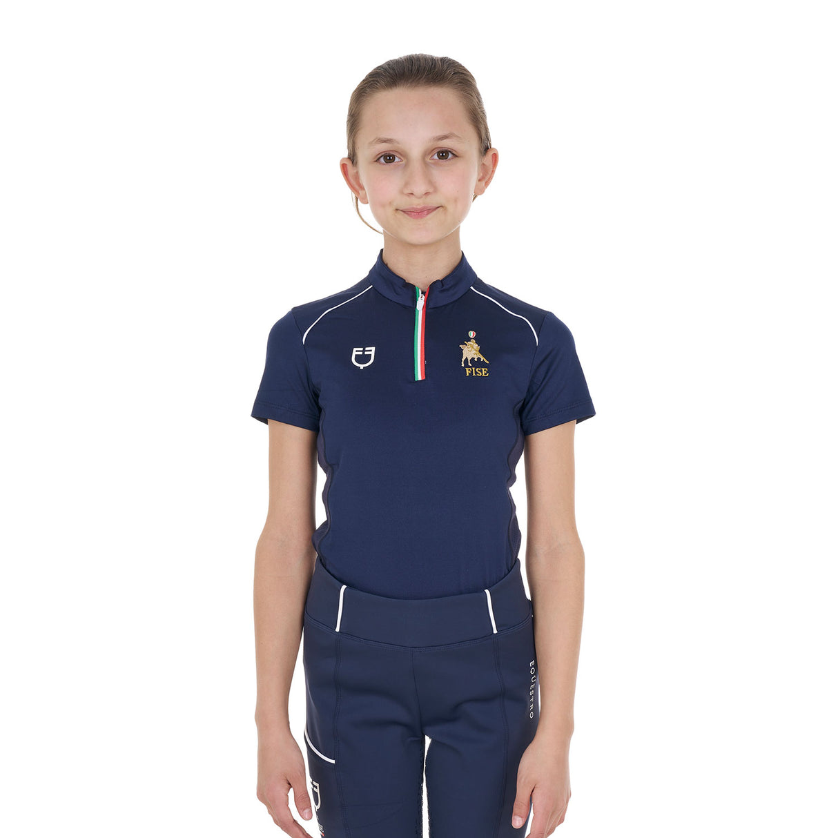 Polo unisex bambini da allenamento Equestro X FISE navy blazer