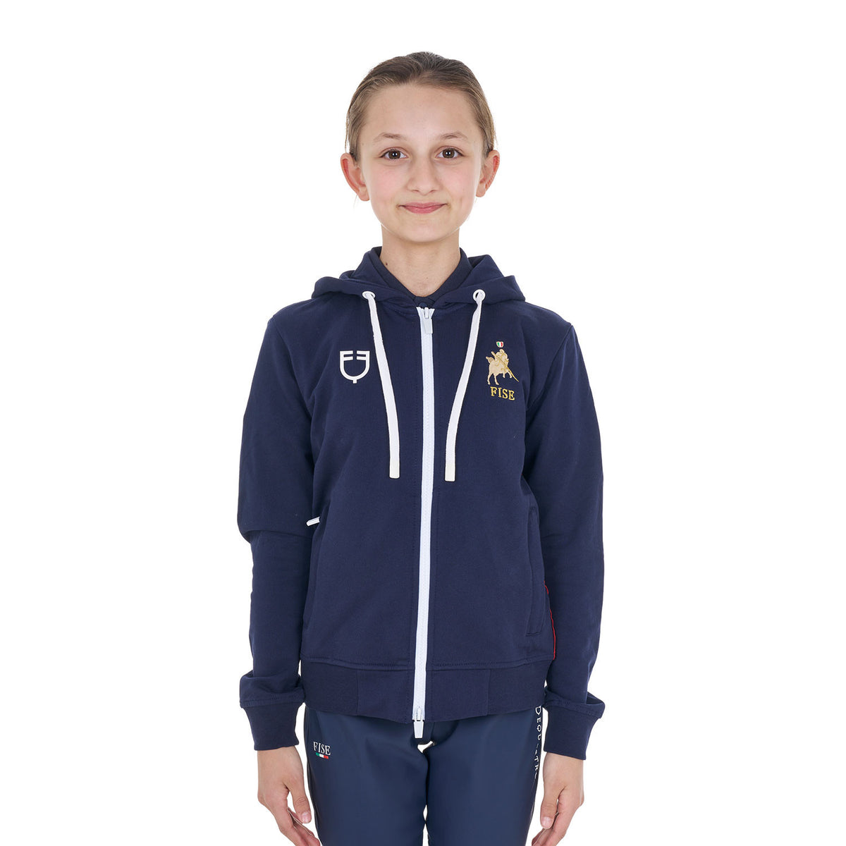 Felpa in pile unisex bambini con cappuccio Equestro x Fise