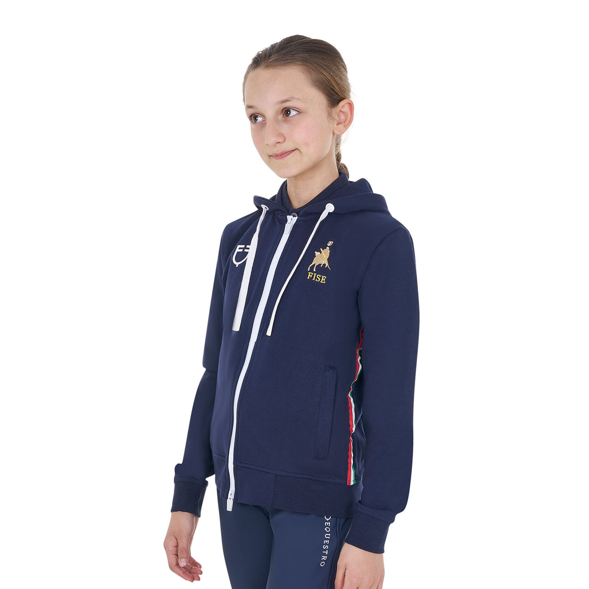 Felpa in pile unisex bambini con cappuccio Equestro x Fise