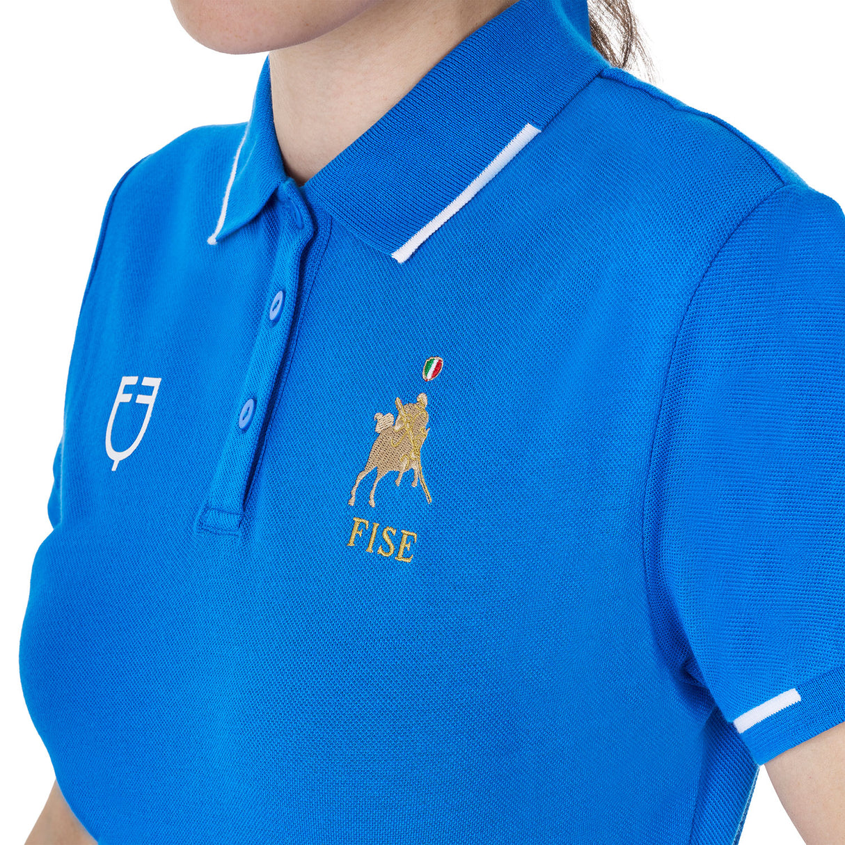 Polo donna da allenamento tre bottoni Equestro X FISE