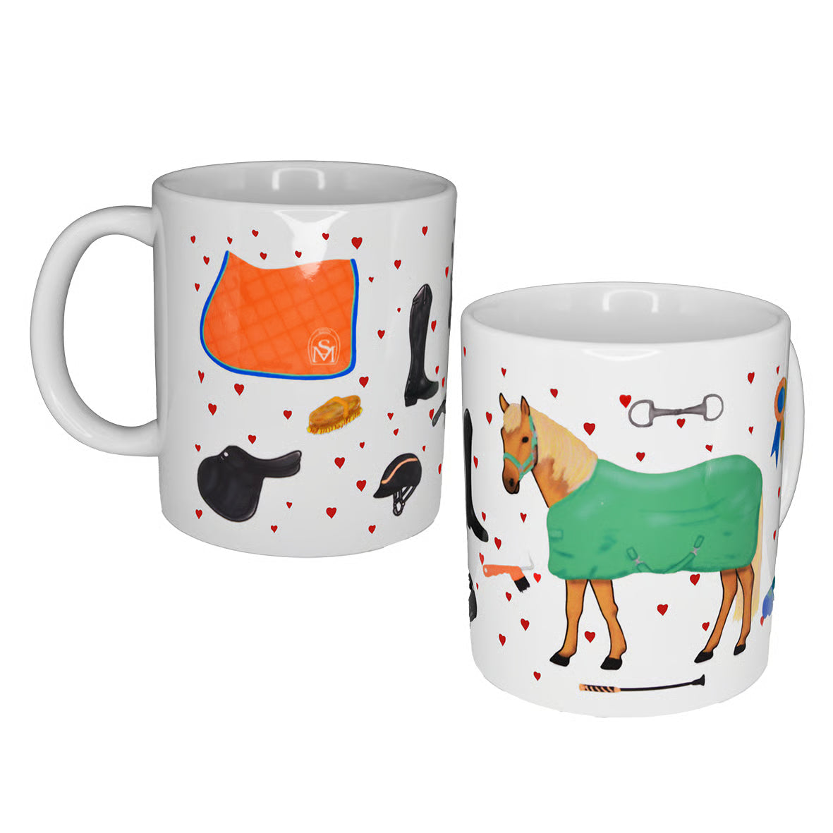 TAZZA CON MOTIVO EQUESTRE TEMA CUORICINI IN CONFEZIONE REGALO