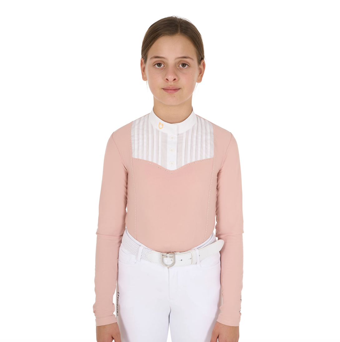 Polo da gara bambina Equestro con pettorina bianca e strass