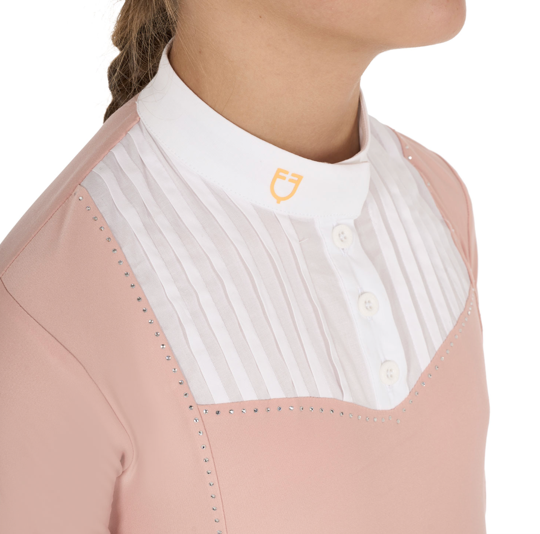 Polo da gara bambina Equestro con pettorina bianca e strass