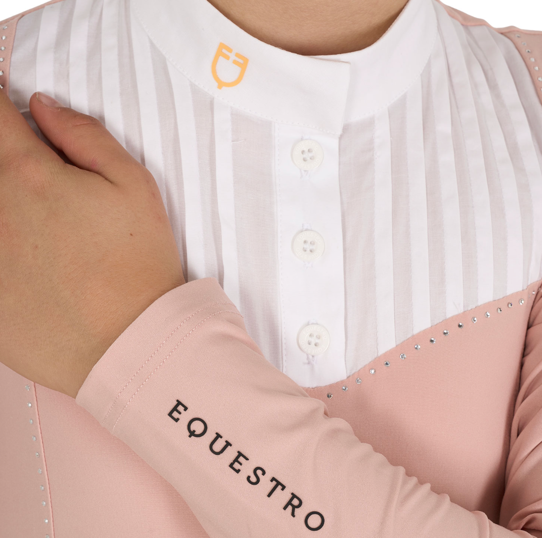Polo da gara bambina Equestro con pettorina bianca e strass
